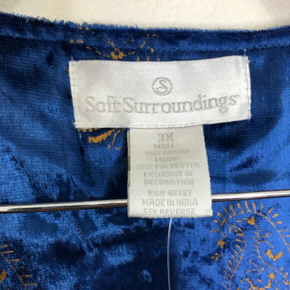 Soft Surroundings Velveteen Button Up Blouse Beaded Sequin Embroidered Blue 3X - Picture 3 of 9